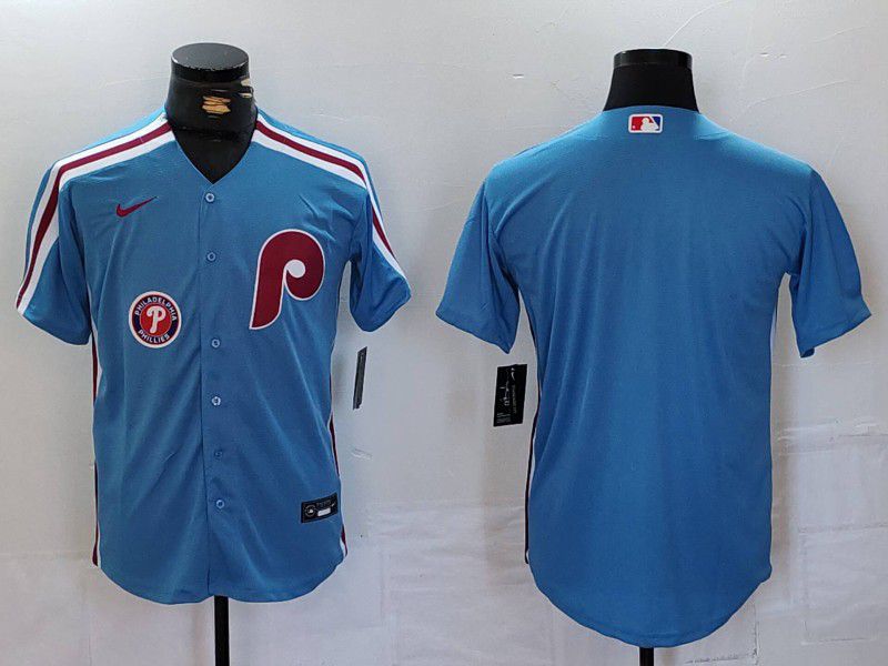 Men Philadelphia Phillies Blank Blue Throwback 2024 Nike MLB Jersey style 3